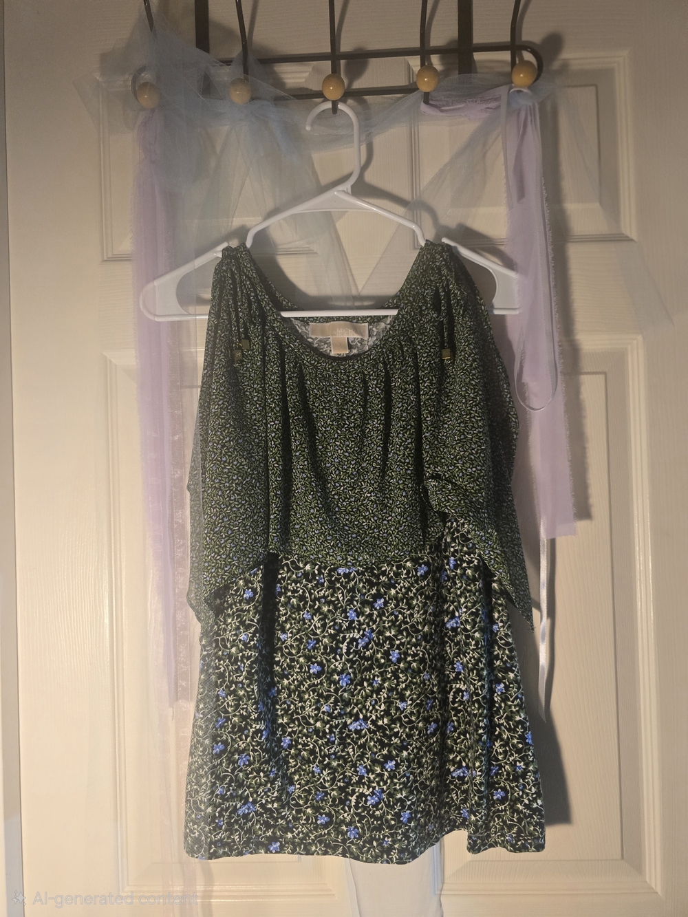 MICHAEL Michael Kors Green and Purple Floral Print Dress Top